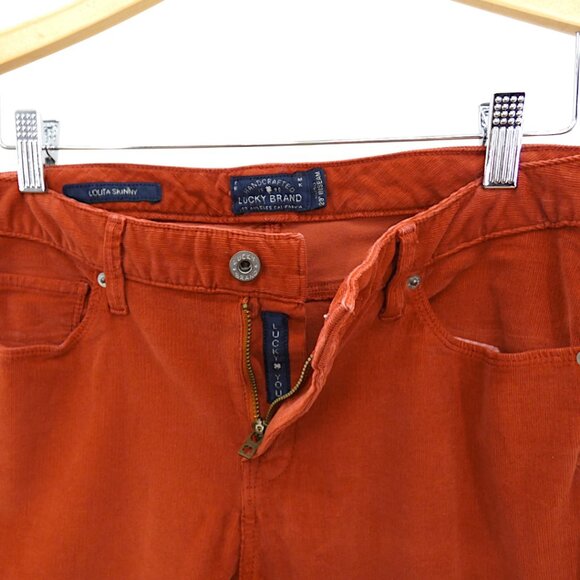 Lucky Brand Lolita Skinny Corduroy Pants Rust Red Stretch Zip Ankle Size 10 - Picture 7 of 9
